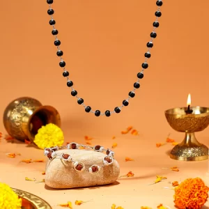 Rudraksha & Karungali Silver Cap Bracelet + Mala Combo