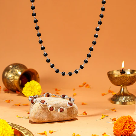 IMG_5019 Rudraksha & Karungali Silver Cap Bracelet + Mala Combo