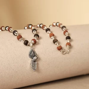 Buy Rudraksha Karungali Malai with Silver Cap & Vel Peacock Pendant | TempleInfinity