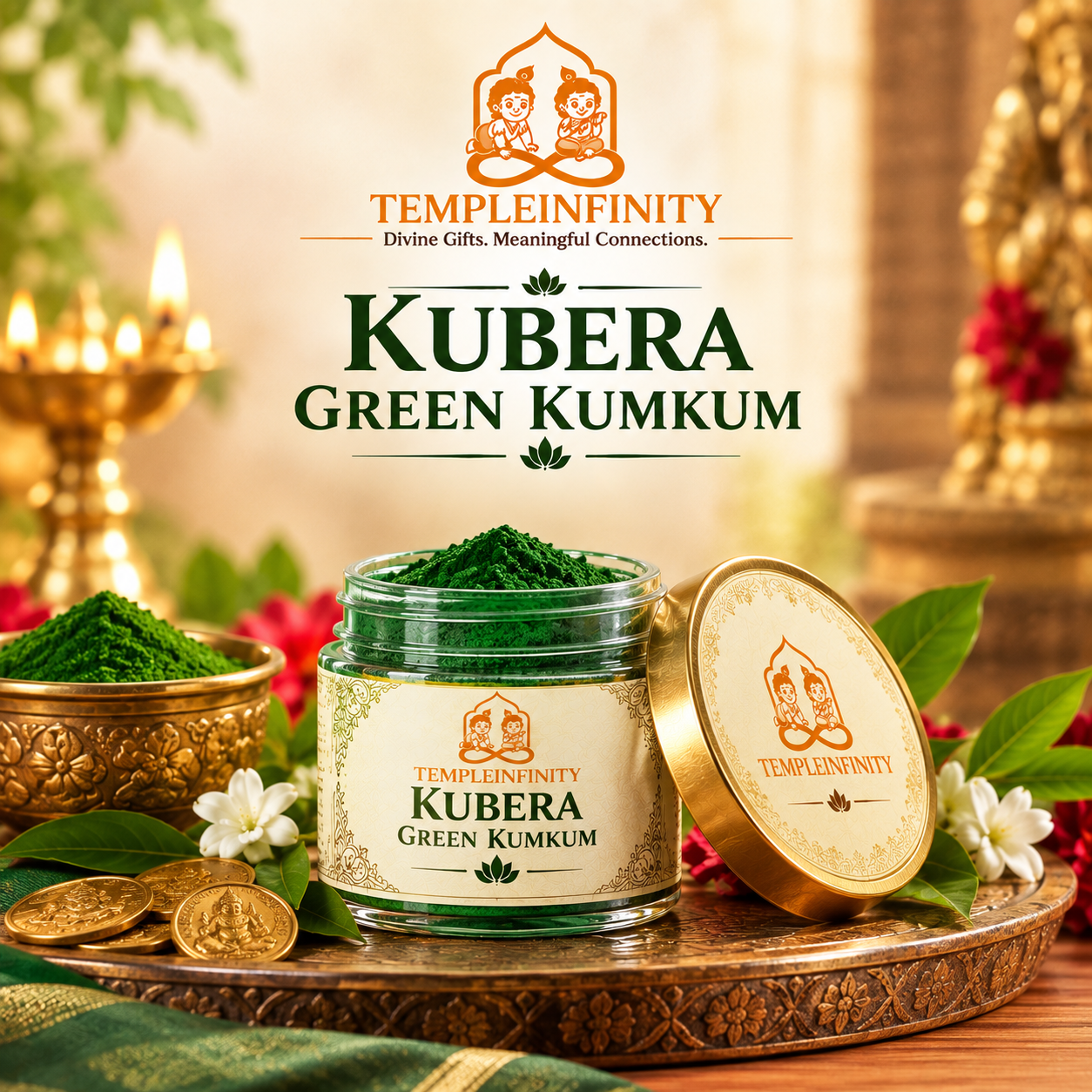 Kubera Green Kumkum | TempleInfinity 1 TempleInfinity Kubera Green Kumkum
